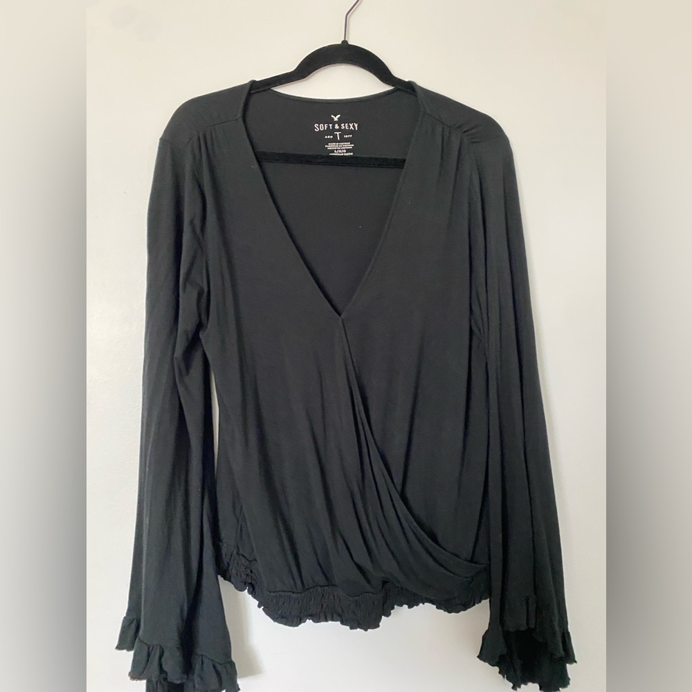 Large Black American Eagle Soft and Sexy long fan sleeves